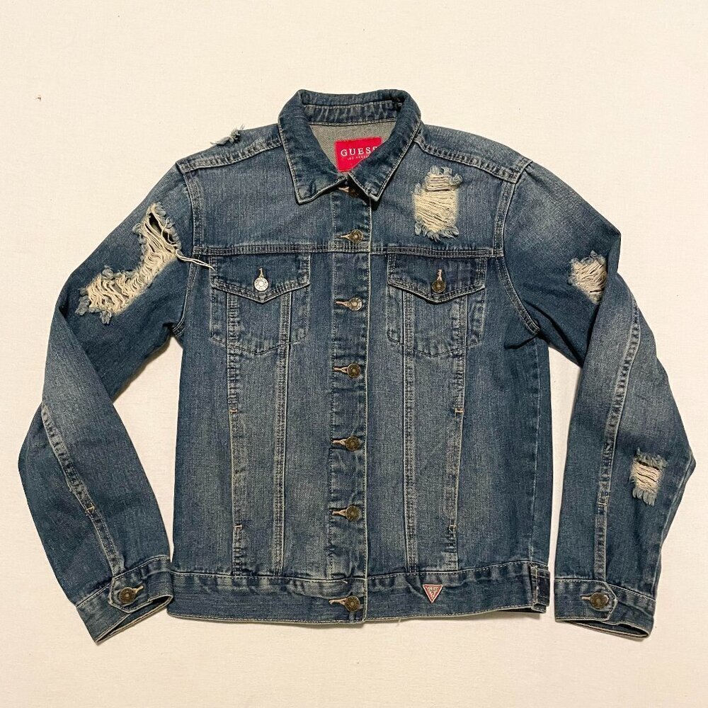 Guess Jean Jacket Distressed Womens Size XS
